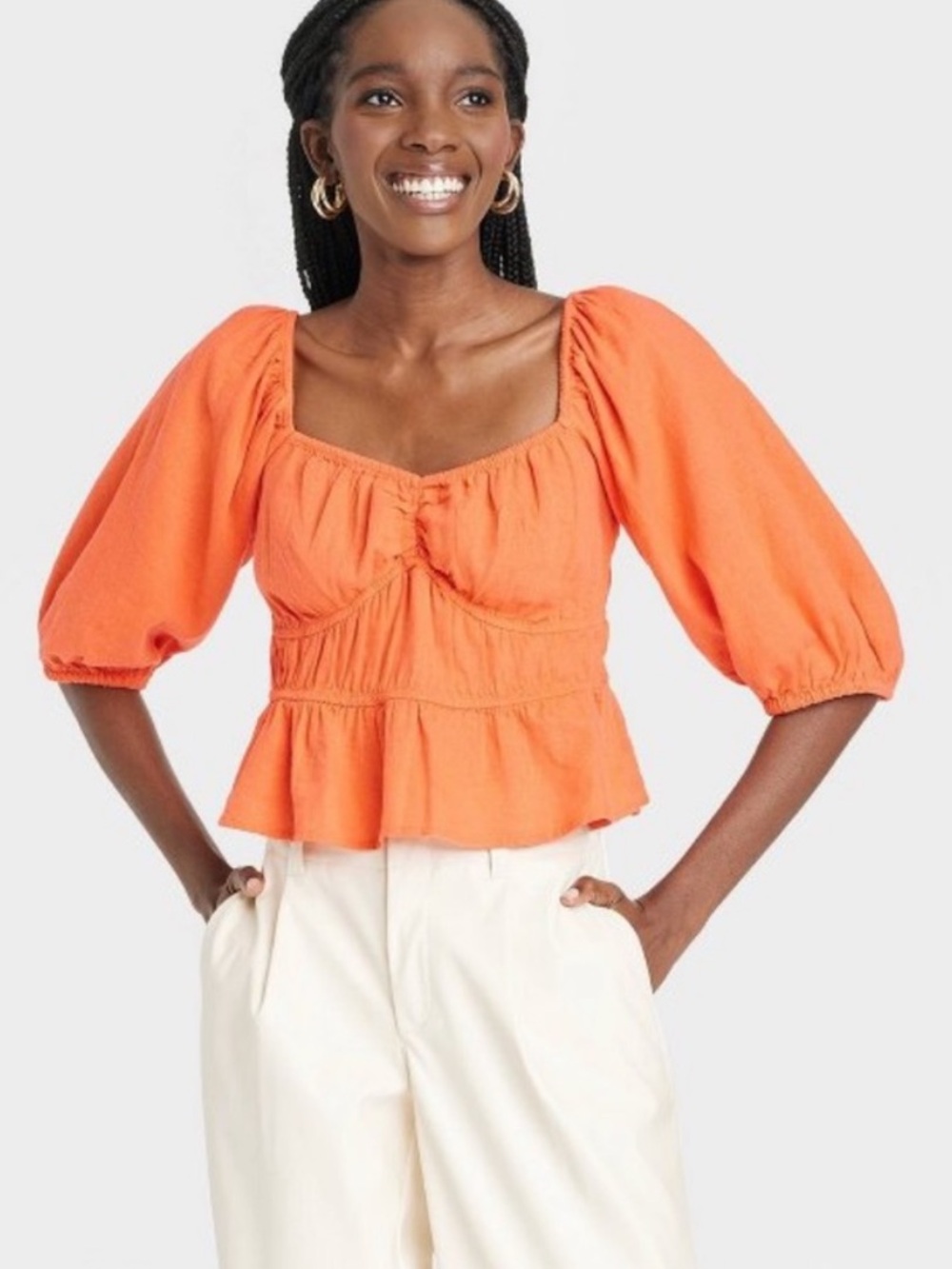 A New Day Orange Puff Sleeve Top